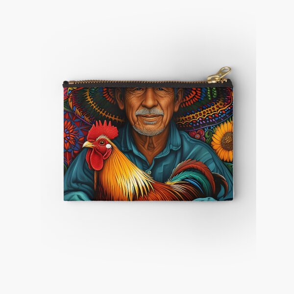 Item preview, Vibrant man with rooster and floral sombrero art piece designed and sold by Artessie.