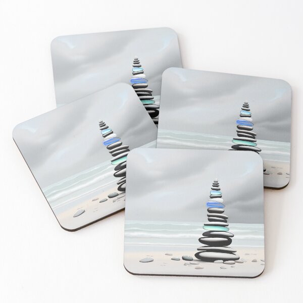 Item preview, Pale Coastal Decor Beach Pebbles Tower and Sea Glass - Zen Cairn 1 of 4 designed and sold by Beachy.
