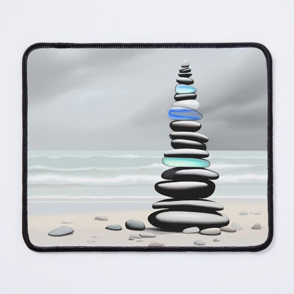Item preview, Pale Coastal Decor Beach Pebbles Tower and Sea Glass - Zen Cairn 1 of 4 designed and sold by Beachy.