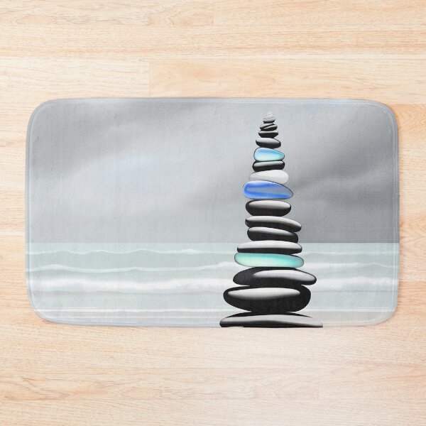Item preview, Pale Coastal Decor Beach Pebbles Tower and Sea Glass - Zen Cairn 1 of 4 designed and sold by Beachy.