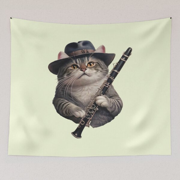 Item preview, Cat with bass clarinet designed and sold by DotPointLine.