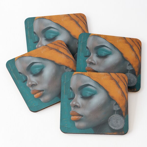 Item preview, Elegant portrait of a woman with striking headwrap art designed and sold by Artessie.