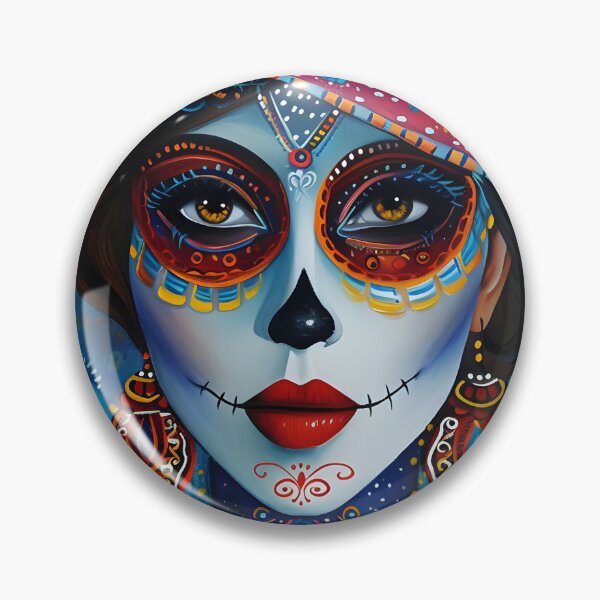 Item preview, Colorful Day of the Dead face painting with floral hat designed and sold by Artessie.