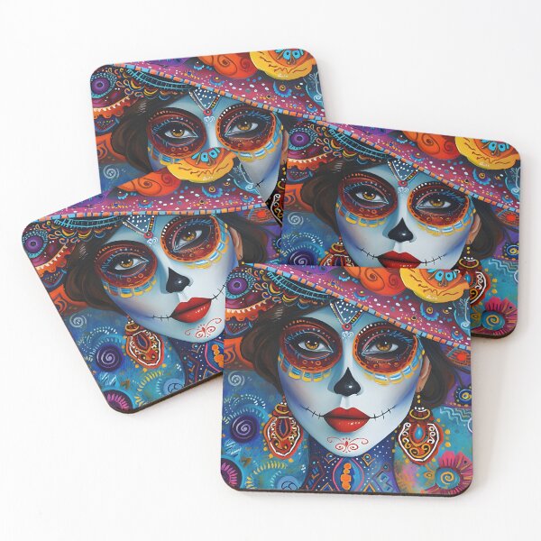 Item preview, Colorful Day of the Dead face painting with floral hat designed and sold by Artessie.