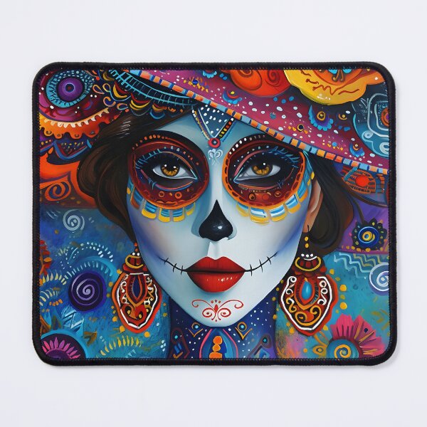 Item preview, Colorful Day of the Dead face painting with floral hat designed and sold by Artessie.