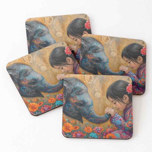 Item preview, Colorful bonding between girl and elephant in nature designed and sold by Artessie.