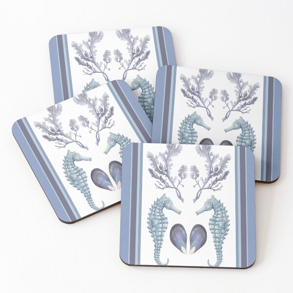 Item preview, Seahorse stripe coastal collection in cornflower blue designed and sold by LisaLeQuelenec.