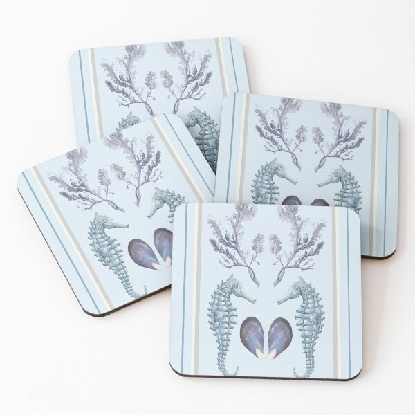 Item preview, Seahorse stripe coastal collection in pastel blue designed and sold by LisaLeQuelenec.