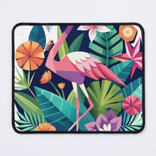 Item preview, Origami image of flamingo and tropical flowers designed and sold by CHRONIN.