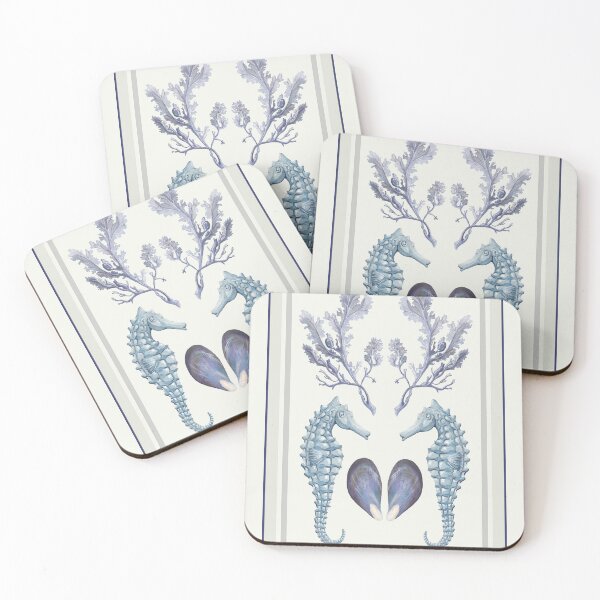 Item preview, Seahorse stripe coastal collection in cream designed and sold by LisaLeQuelenec.