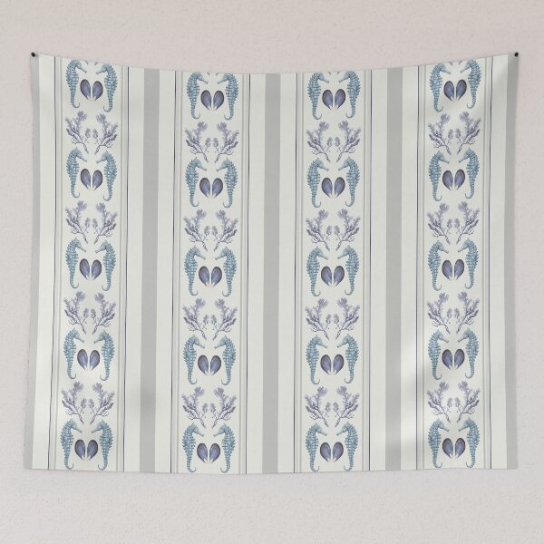 Item preview, Seahorse stripe coastal collection in cream designed and sold by LisaLeQuelenec.