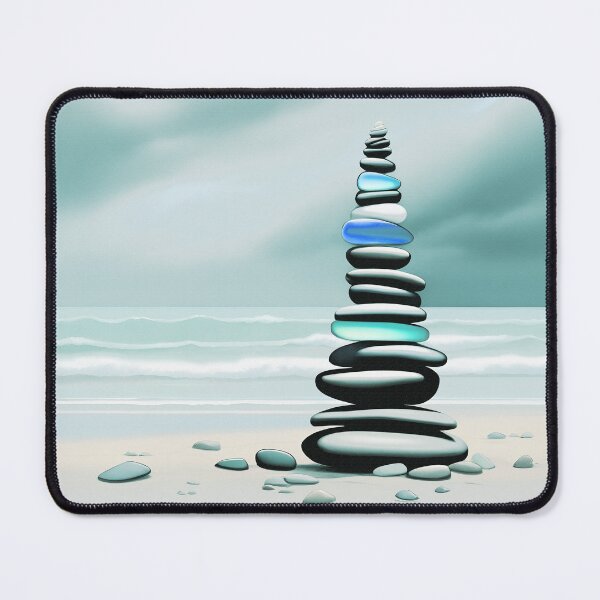 Item preview, Pale Coastal Decor Beach Pebbles Tower and Sea Glass - Zen Cairn 2 of 4 designed and sold by Beachy.
