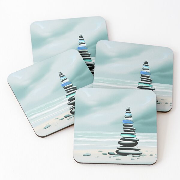 Item preview, Pale Coastal Decor Beach Pebbles Tower and Sea Glass - Zen Cairn 2 of 4 designed and sold by Beachy.