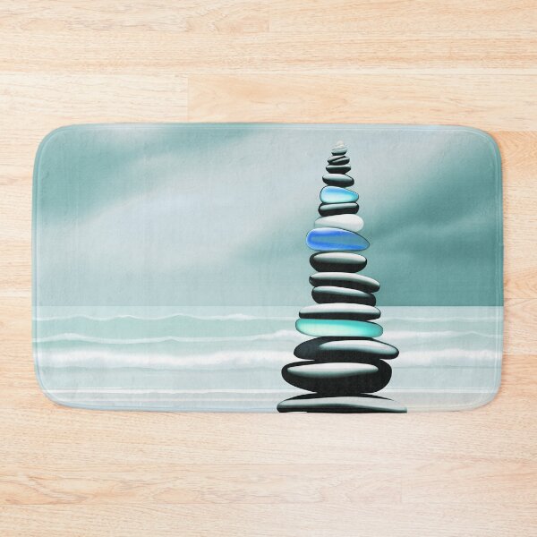 Item preview, Pale Coastal Decor Beach Pebbles Tower and Sea Glass - Zen Cairn 2 of 4 designed and sold by Beachy.