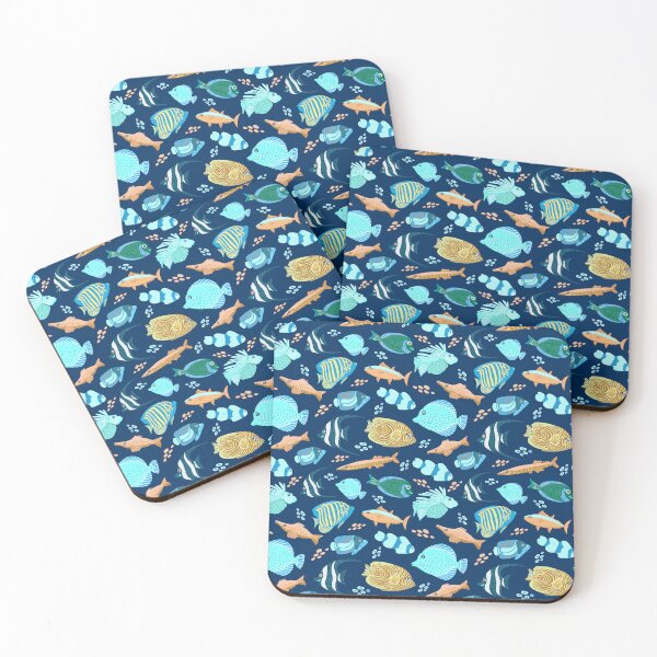 Item preview, Adorable fish pattern, vibrant colors, playful underwater theme blue yellow palate designed and sold by Kaushlydraw.
