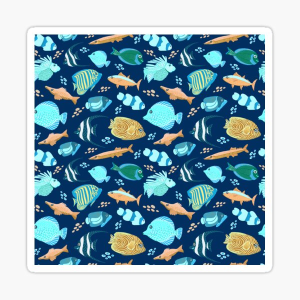 Artikel-Vorschau von Entzückendes Fischmuster, lebendige Farben, verspieltes Unterwasserthema in blau-gelber Farbpalette, designt und verkauft von Aforesty.