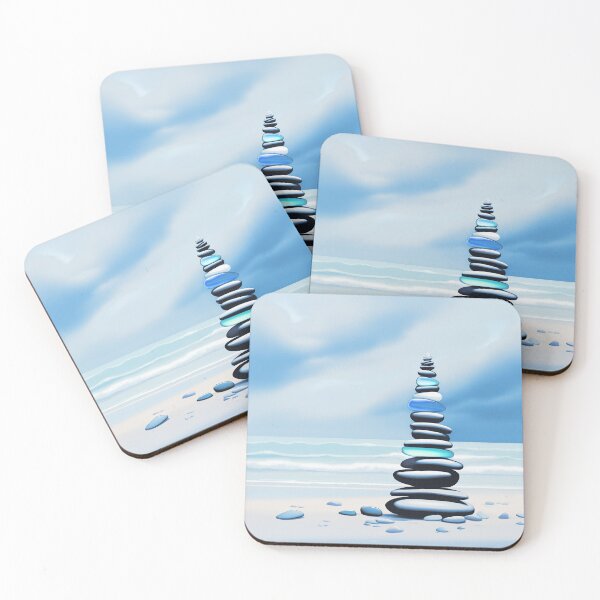 Item preview, Pale Coastal Decor Beach Pebbles Tower and Sea Glass - Zen Cairn 3 of 4 designed and sold by Beachy.