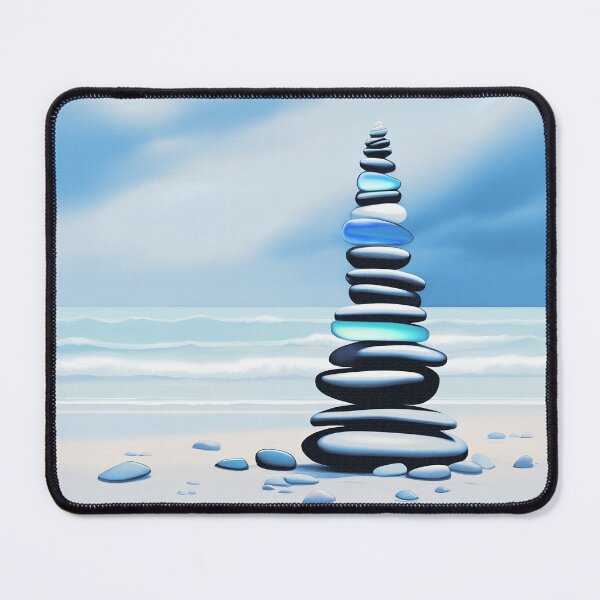 Item preview, Pale Coastal Decor Beach Pebbles Tower and Sea Glass - Zen Cairn 3 of 4 designed and sold by Beachy.