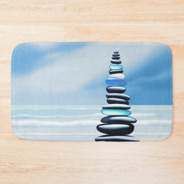 Item preview, Pale Coastal Decor Beach Pebbles Tower and Sea Glass - Zen Cairn 3 of 4 designed and sold by Beachy.