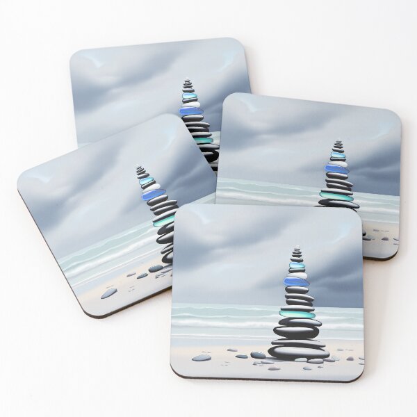 Item preview, Pale Coastal Decor Beach Pebbles Tower and Sea Glass - Zen Cairn 4 of 4 designed and sold by Beachy.