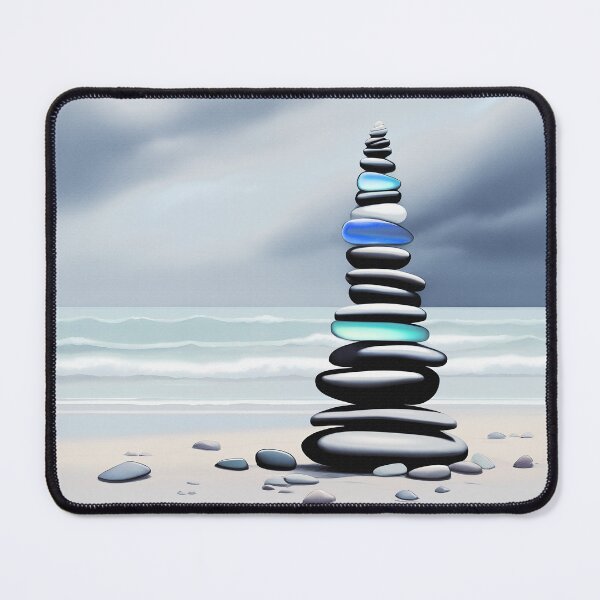 Item preview, Pale Coastal Decor Beach Pebbles Tower and Sea Glass - Zen Cairn 4 of 4 designed and sold by Beachy.