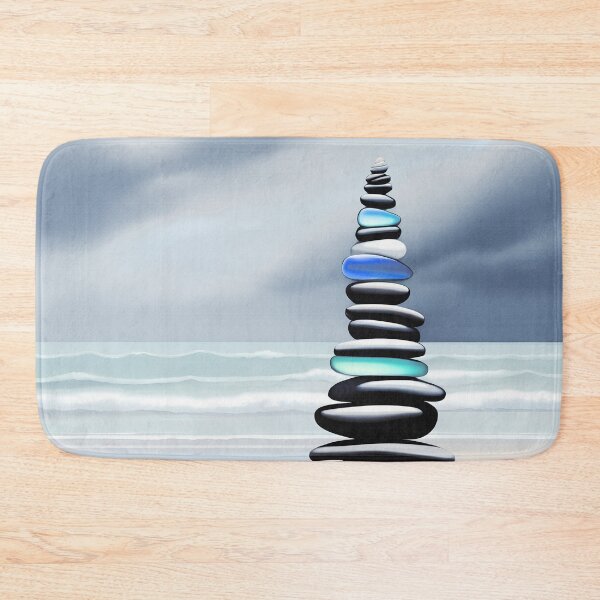 Item preview, Pale Coastal Decor Beach Pebbles Tower and Sea Glass - Zen Cairn 4 of 4 designed and sold by Beachy.
