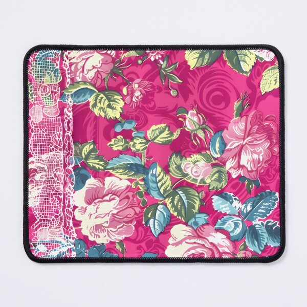 Item preview, Antique lace and cabbage roses on hot pink designed and sold by SophieClimaArt.