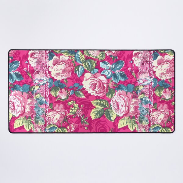 Item preview, Antique lace and cabbage roses on hot pink designed and sold by SophieClimaArt.