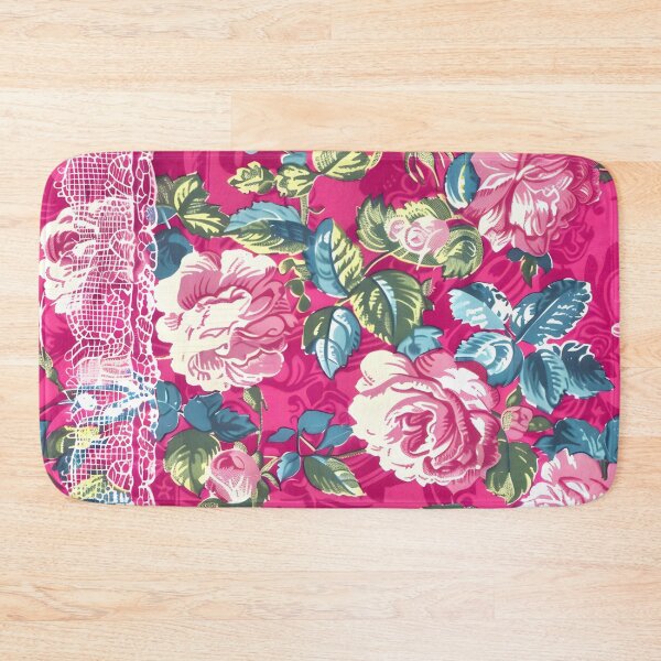 Item preview, Antique lace and cabbage roses on hot pink designed and sold by SophieClimaArt.