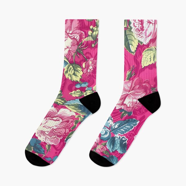 Item preview, Antique lace and cabbage roses on hot pink designed and sold by SophieClimaArt.