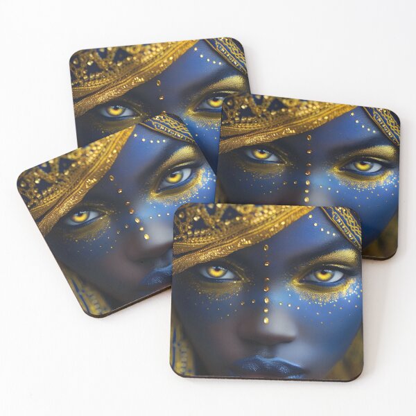 Item preview, Majestic woman with golden adornments on blue skin face. designed and sold by Artessie.