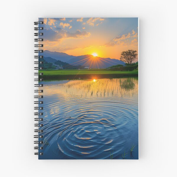 Item preview, Stunning sunset over serene water ripples, lush fields designed and sold by Artessie.