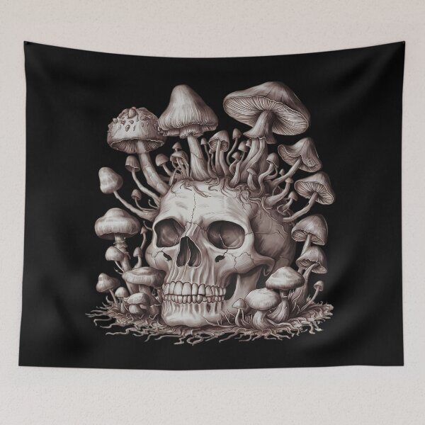 Item preview, Skull and mushrooms amanita muscaria forager hunter goblincore aesthetic gift for mountain lovers forestcore horror designed and sold by Fantasy Cache.