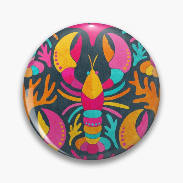 Item preview, Lobster Damask Pattern in Popping Dopamine Colors on Dark designed and sold by micklyn.