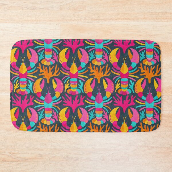 Item preview, Lobster Damask Pattern in Popping Dopamine Colors on Dark designed and sold by micklyn.
