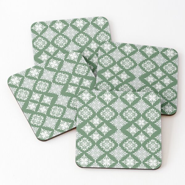 Item preview, Elegant Green and White Floral Damask Patterns designed and sold by kasune-shop.