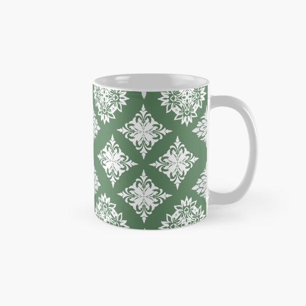 Item preview, Elegant Green and White Floral Damask Patterns designed and sold by kasune-shop.