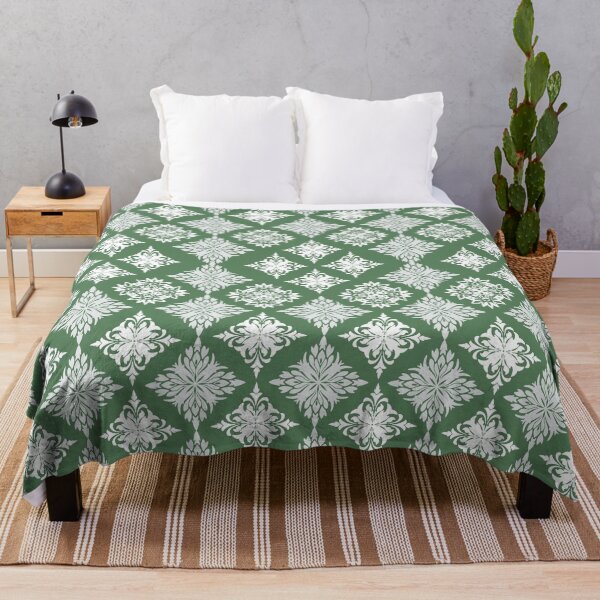 Item preview, Elegant Green and White Floral Damask Patterns designed and sold by kasune-shop.