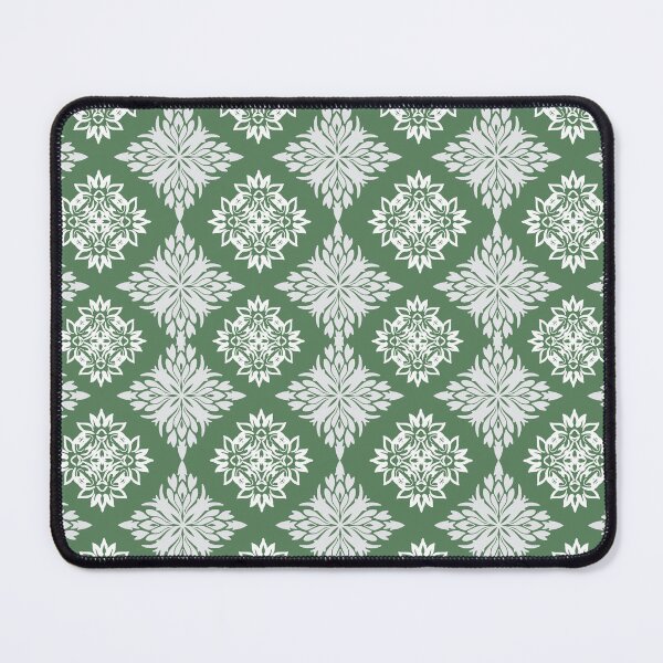 Item preview, White Floral Damask Patterns on green blackground  designed and sold by kasune-shop.
