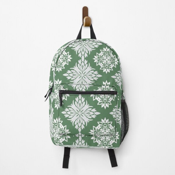Item preview, White Floral Damask Patterns on green blackground designed and sold by kasune-shop.