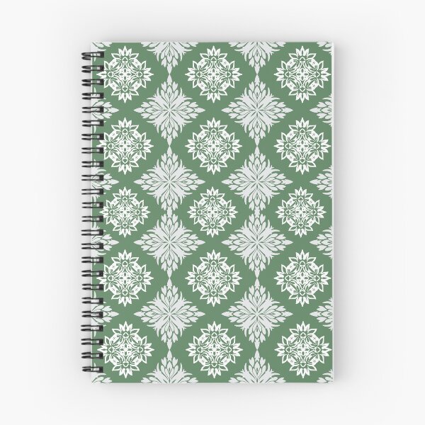 Item preview, White Floral Damask Patterns on green blackground  designed and sold by kasune-shop.