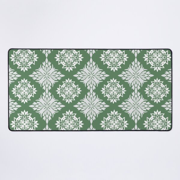 Item preview, White Floral Damask Patterns on green blackground  designed and sold by kasune-shop.