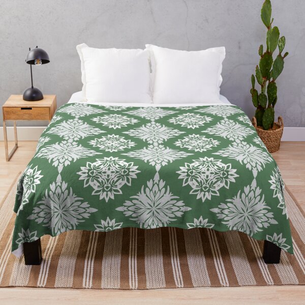 Item preview, White Floral Damask Patterns on green blackground  designed and sold by kasune-shop.