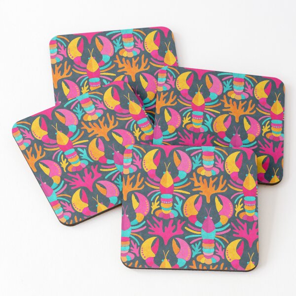 Item preview, Lobster Damask Pattern in Popping Dopamine Colors on Dark designed and sold by micklyn.