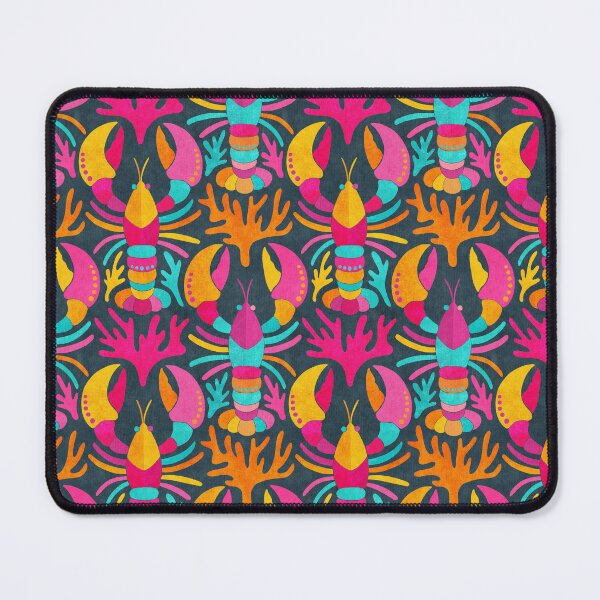 Item preview, Lobster Damask Pattern in Popping Dopamine Colors on Dark designed and sold by micklyn.