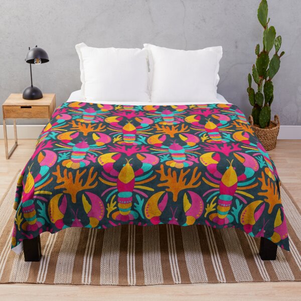 Item preview, Lobster Damask Pattern in Popping Dopamine Colors on Dark designed and sold by micklyn.