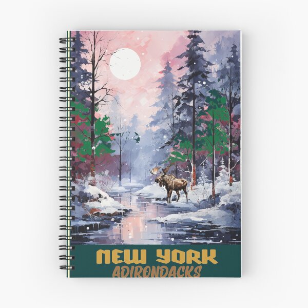 Item preview, Adirondacks New York Winter Scene Moose Art Travel Poster designed and sold by oldwestcowboy.