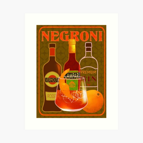 Aperçu de l'œuvre Cocktail Negroni Vintage Regency Club Funky rétro vintage Lettrage art déco créée et vendue par Merle Art.