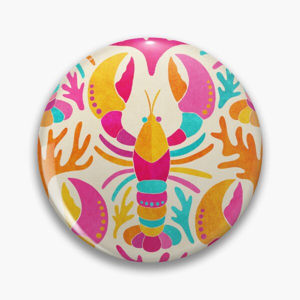 Item preview, Lobster Damask Pattern in Popping Dopamine Colors on Cream designed and sold by micklyn.