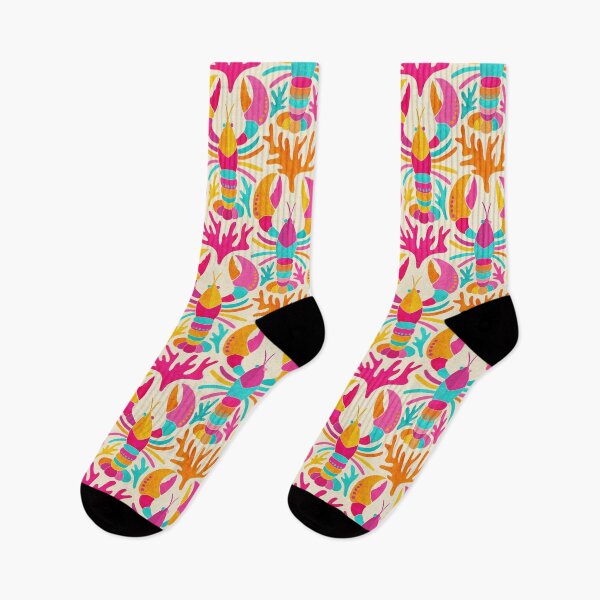 Item preview, Lobster Damask Pattern in Popping Dopamine Colors on Cream designed and sold by micklyn.